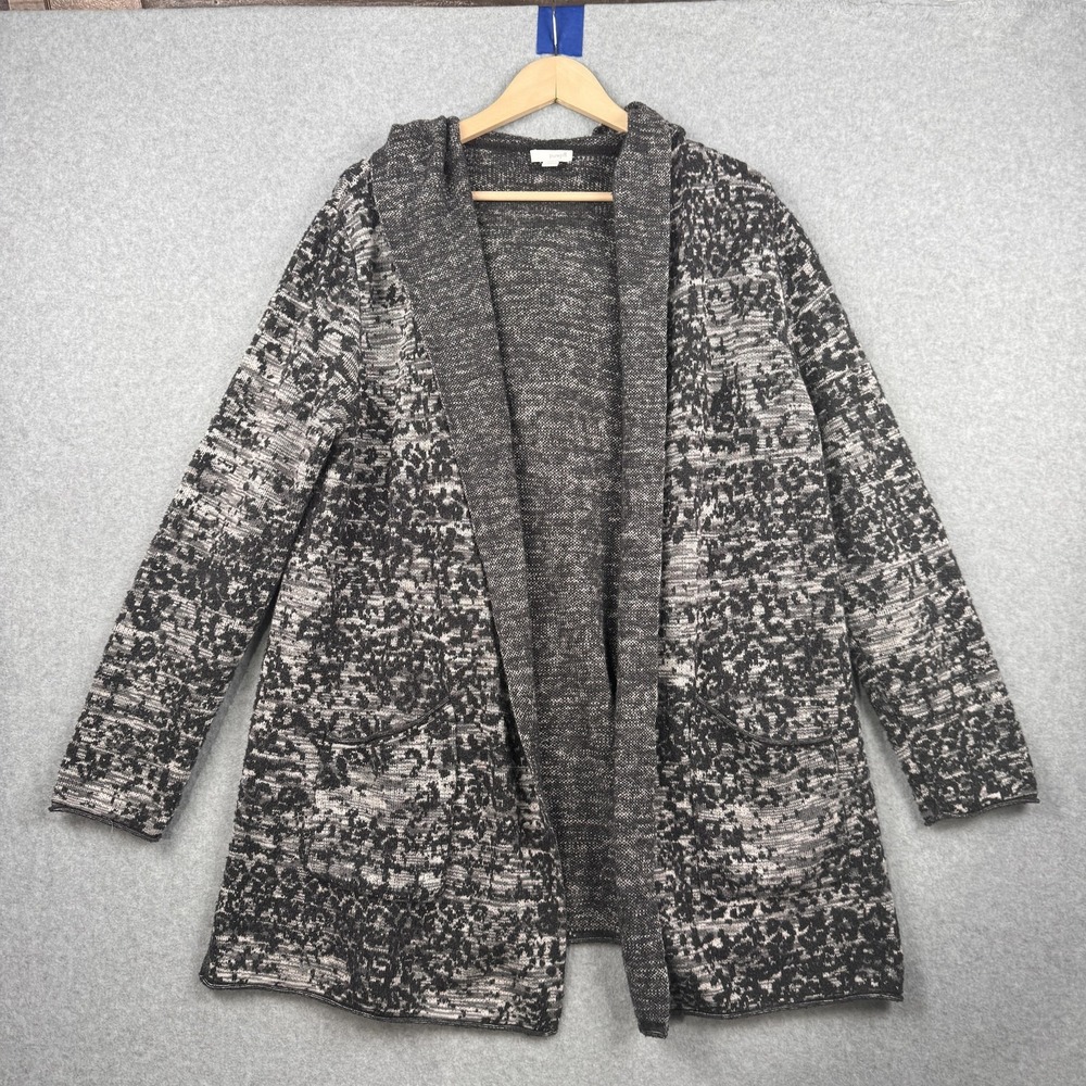 Pure Jill Cardigan Womens Medium Gray‎ Sweater Hooded Open Front Pockets Knit